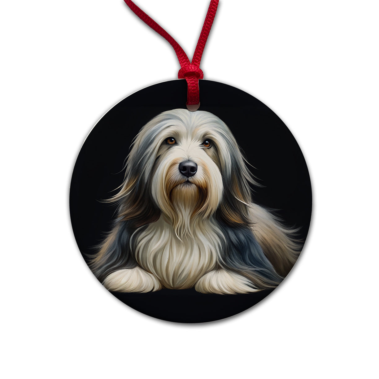 Bearded Collie Dog Illustration Round Ceramic Holiday Christmas Tree Ornament