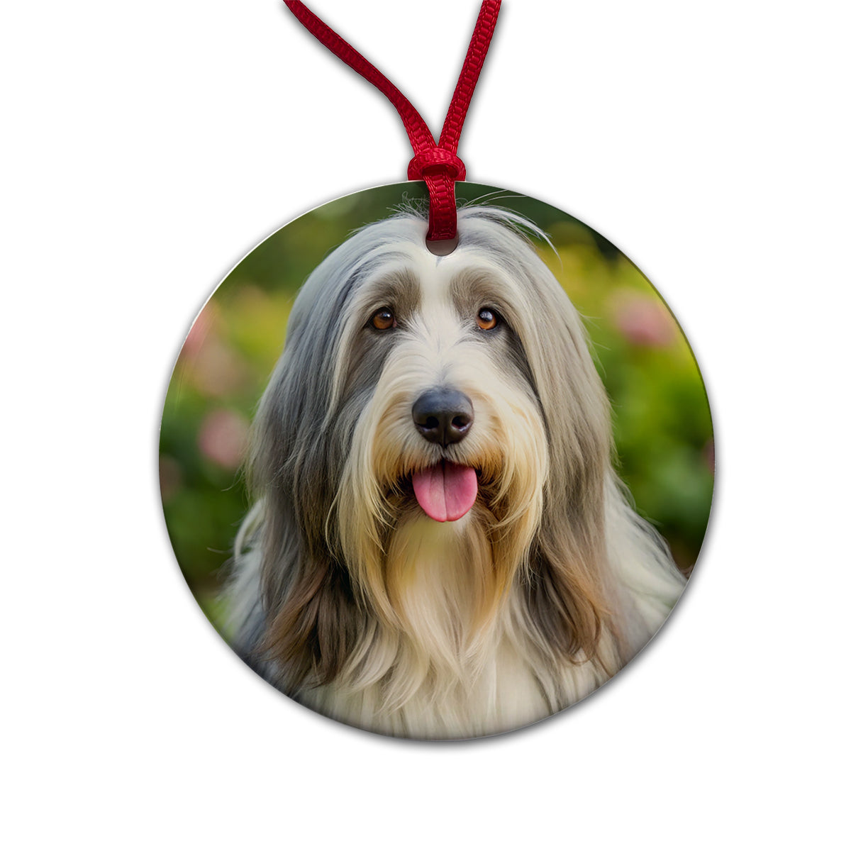 Bearded Collie Dog Photo Round Ceramic Holiday Christmas Tree Ornament