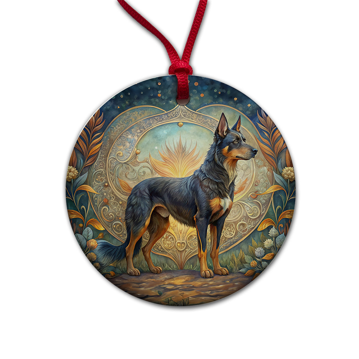 Beauceron Dog Art Nouveau Round Ceramic Holiday Christmas Tree Ornament