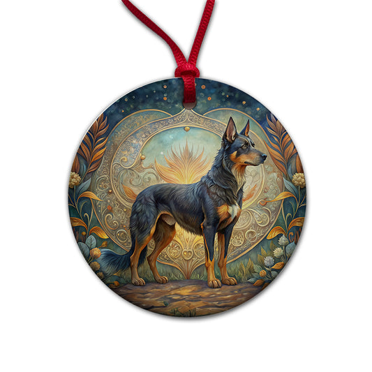Beauceron Dog Art Nouveau Round Ceramic Holiday Christmas Tree Ornament