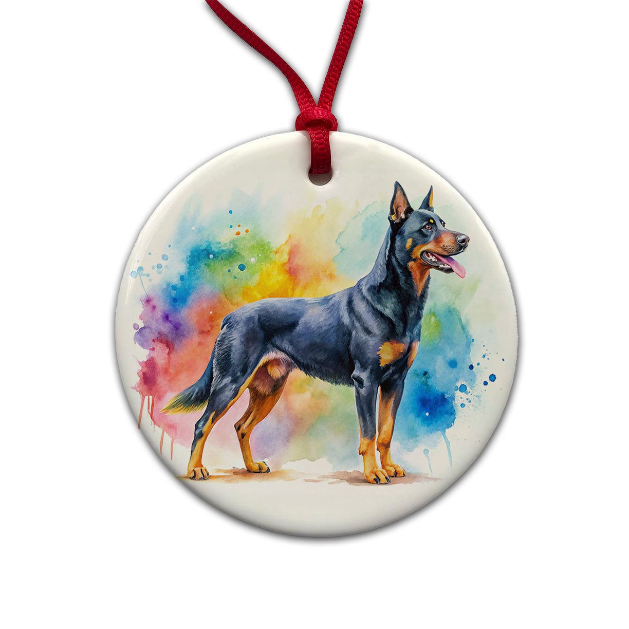 Beauceron Dog Watercolor Style Round Ceramic Holiday Christmas Tree Ornament