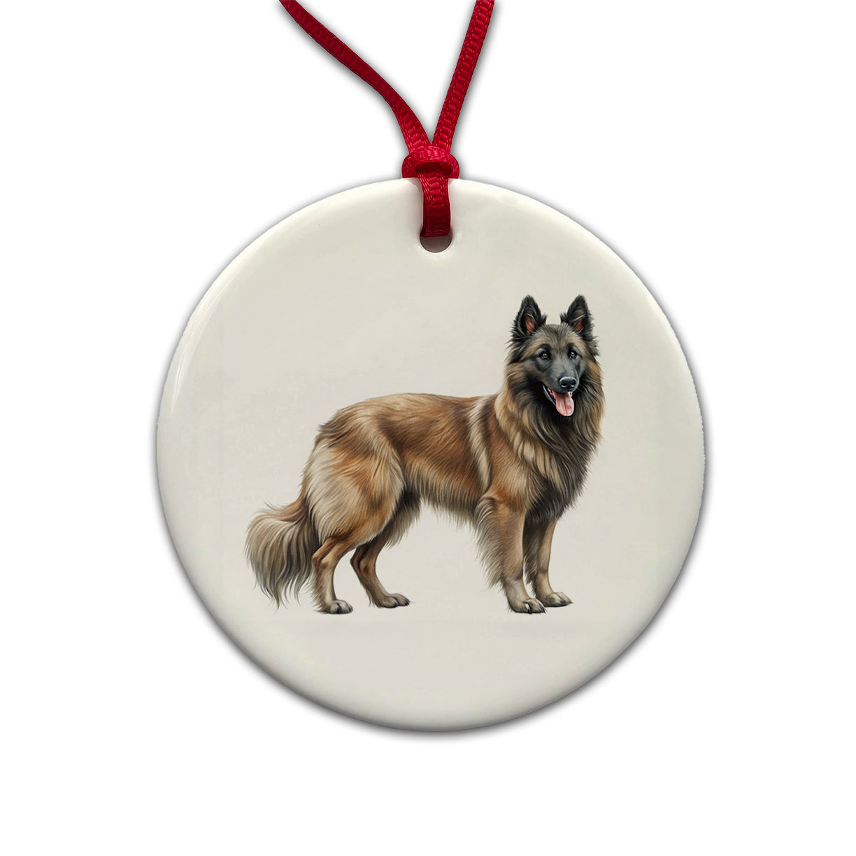 Belgian Tervuren Dog Illustration Round Ceramic Holiday Christmas Tree Ornament