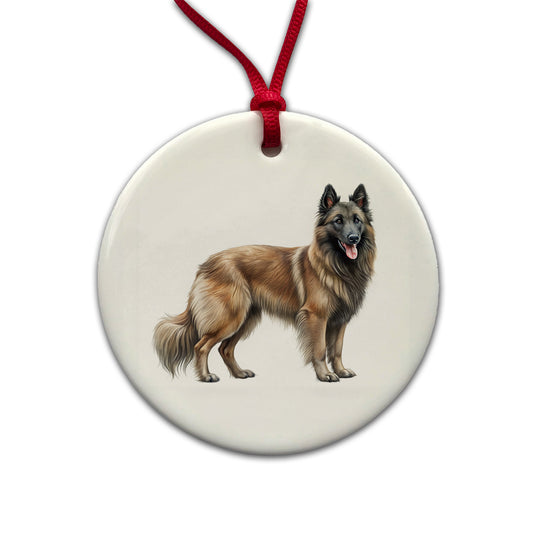 Belgian Tervuren Dog Illustration Round Ceramic Holiday Christmas Tree Ornament