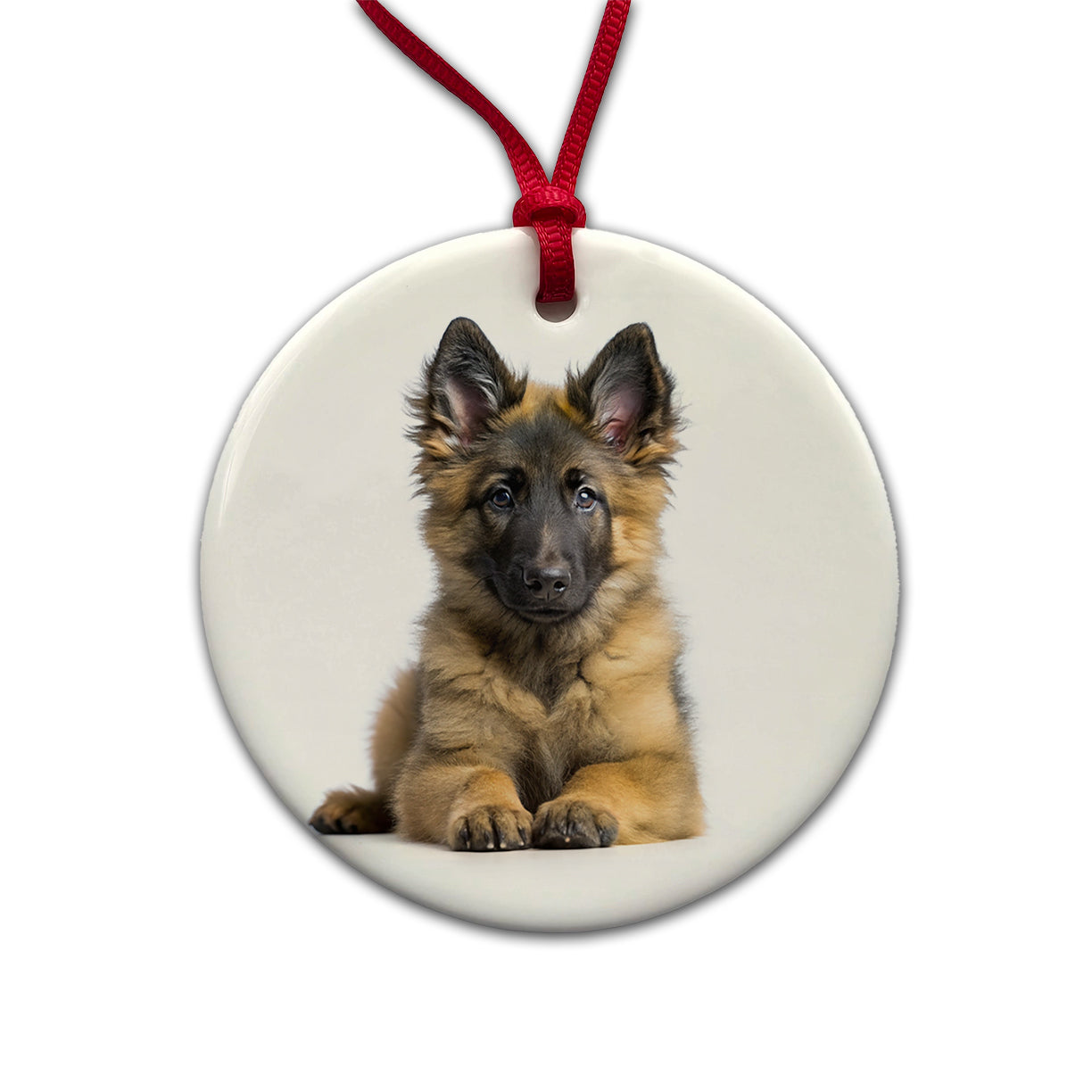 Belgian Tervuren Dog Puppy Photo Round Ceramic Holiday Christmas Tree Ornament