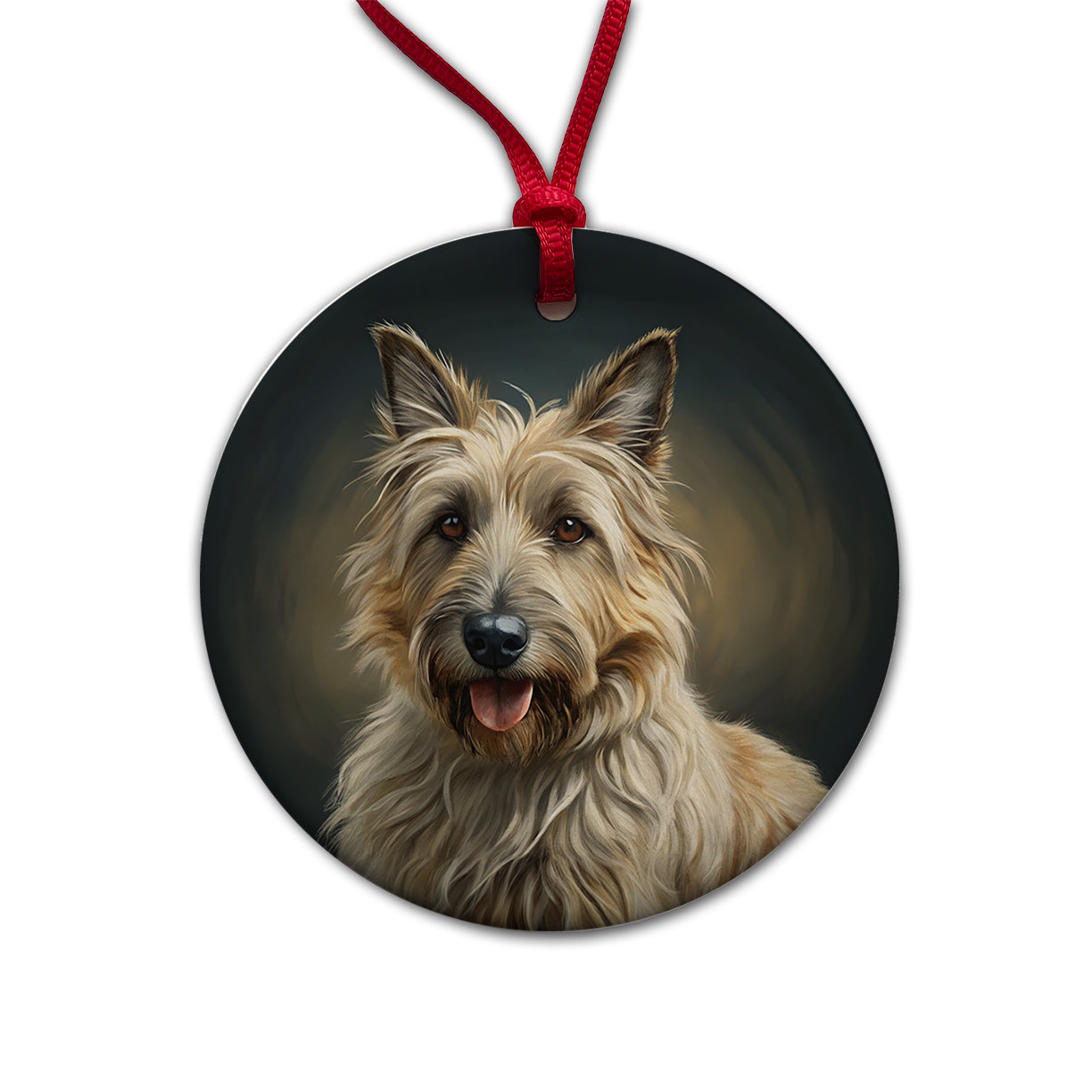 Berger Picard Dog Illustration Round Ceramic Holiday Christmas Tree Ornament