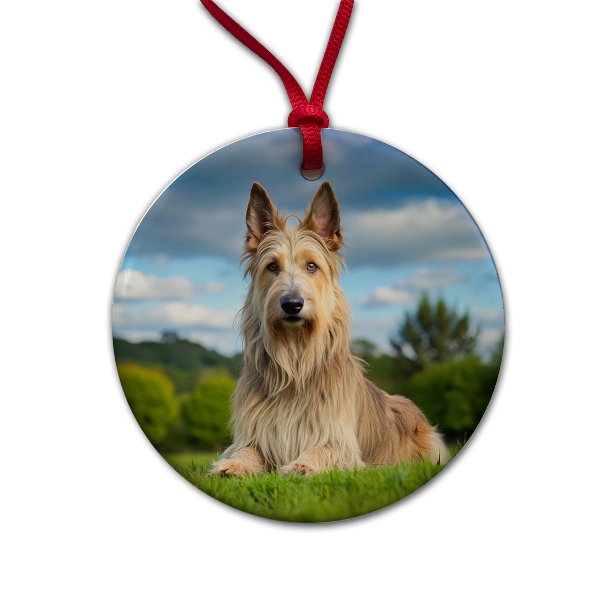 Berger Picard Dog Photo Round Ceramic Holiday Christmas Tree Ornament