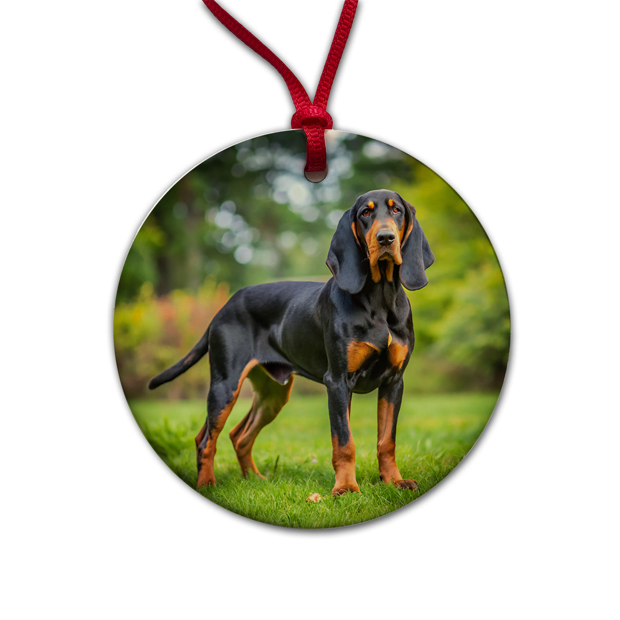 Black And Tan Coonhound Dog Photo Round Ceramic Holiday Christmas Tree Ornament