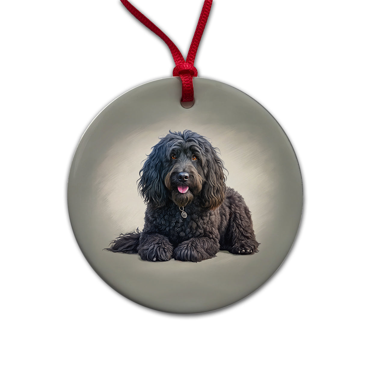 Black Russian Terrier Dog Illustration Round Ceramic Holiday Christmas Tree Ornament