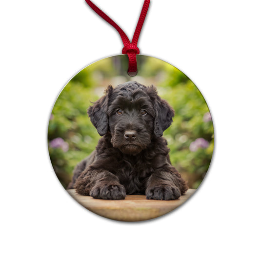 Black Russian Terrier Dog Puppy Photo Round Ceramic Holiday Christmas Tree Ornament