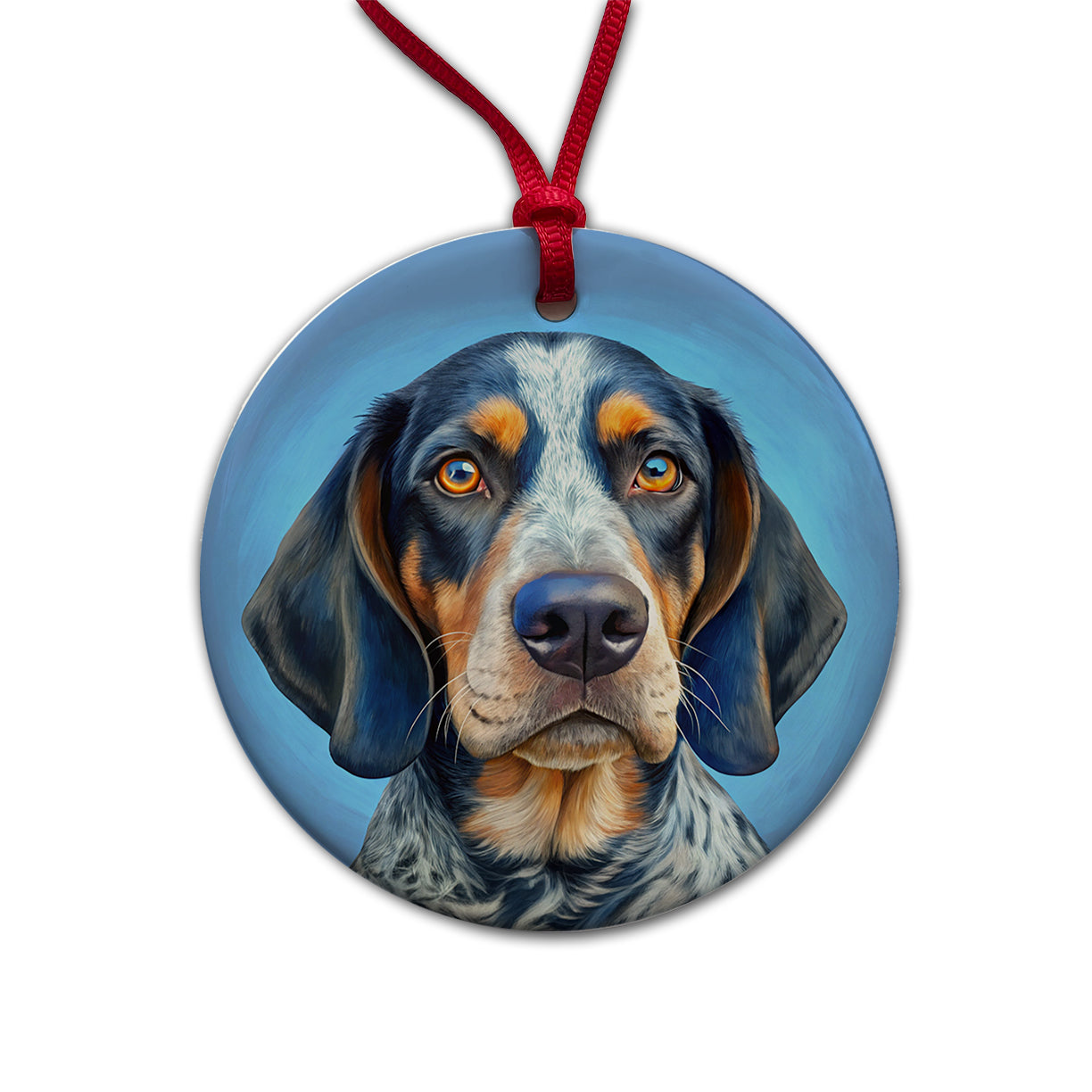 Bluetick Coonhound Dog Illustration Round Ceramic Holiday Christmas Tree Ornament