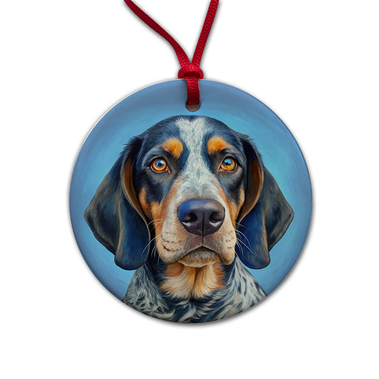 Bluetick Coonhound Dog Illustration Round Ceramic Holiday Christmas Tree Ornament