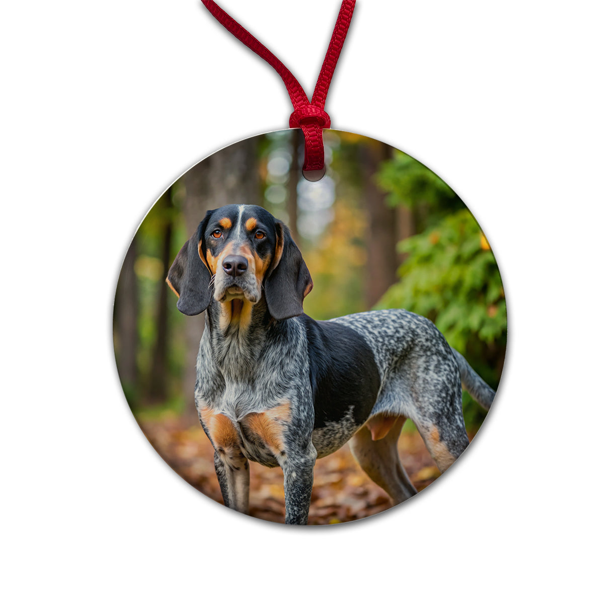 Bluetick Coonhound Dog Photo Round Ceramic Holiday Christmas Tree Ornament
