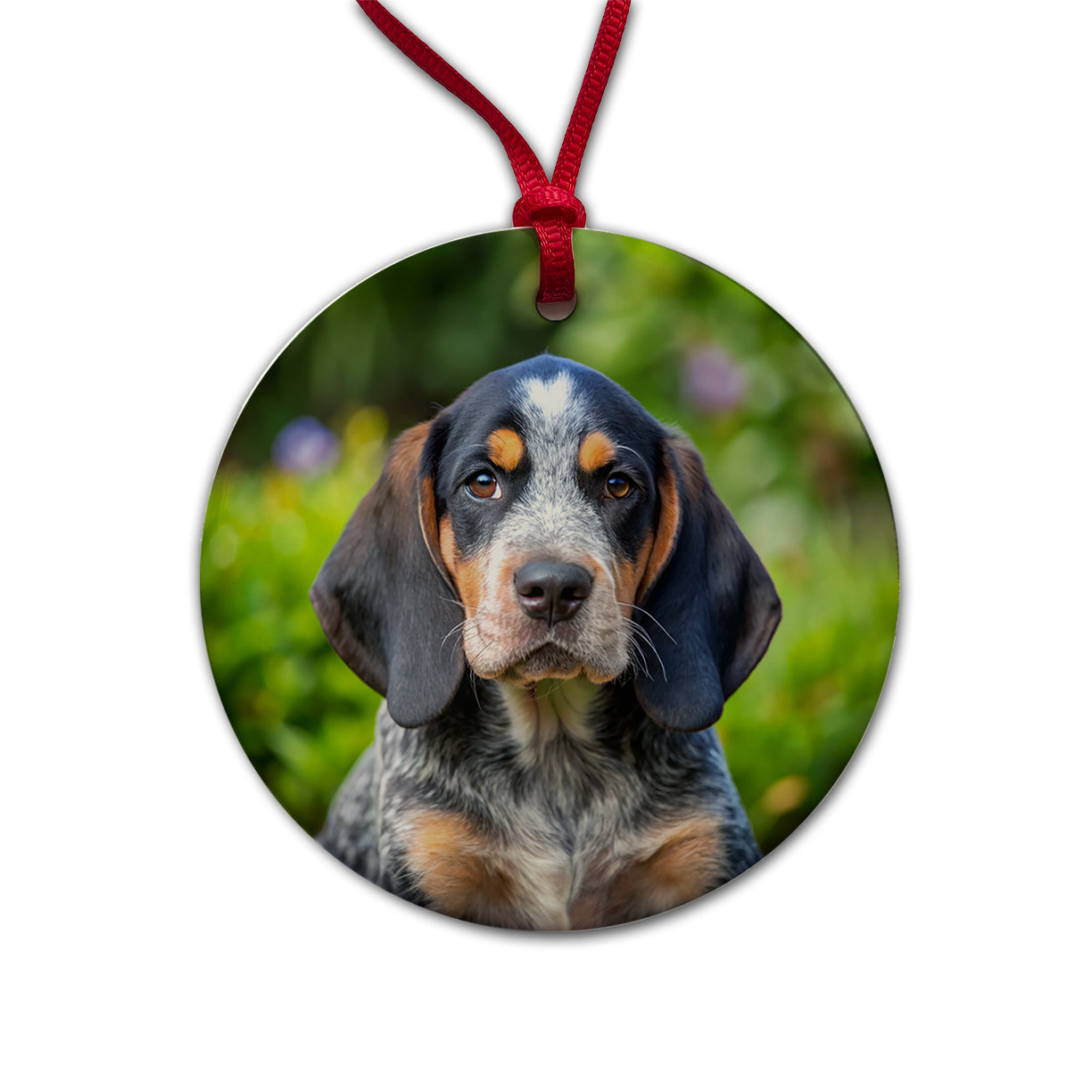 Bluetick Coonhound Dog Puppy Photo Round Ceramic Holiday Christmas Tree Ornament