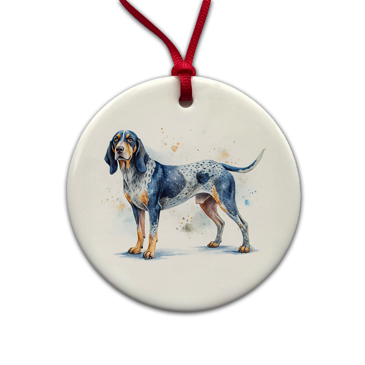 Bluetick Coonhound Dog Watercolor Style Round Ceramic Holiday Christmas Tree Ornament