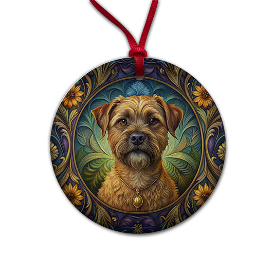 Border Terrier Dog Art Nouveau Round Ceramic Holiday Christmas Tree Ornament