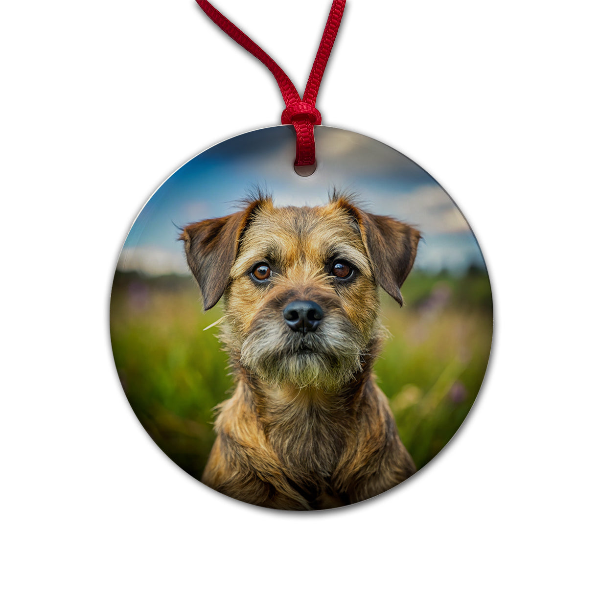 Border Terrier Dog Photo Round Ceramic Holiday Christmas Tree Ornament