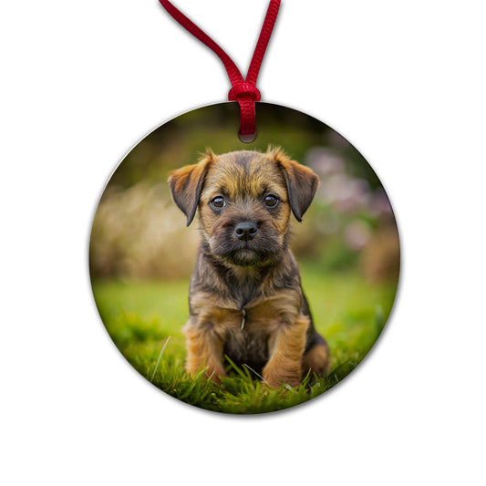 Border Terrier Dog Puppy Photo Round Ceramic Holiday Christmas Tree Ornament