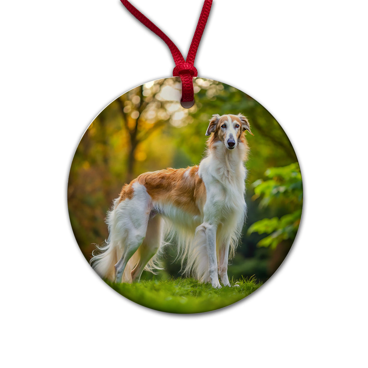 Borzoi Dog Photo Round Ceramic Holiday Christmas Tree Ornament