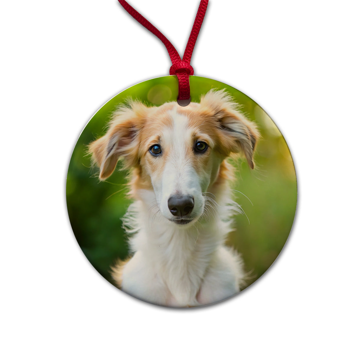 Borzoi Dog Puppy Photo Round Ceramic Holiday Christmas Tree Ornament