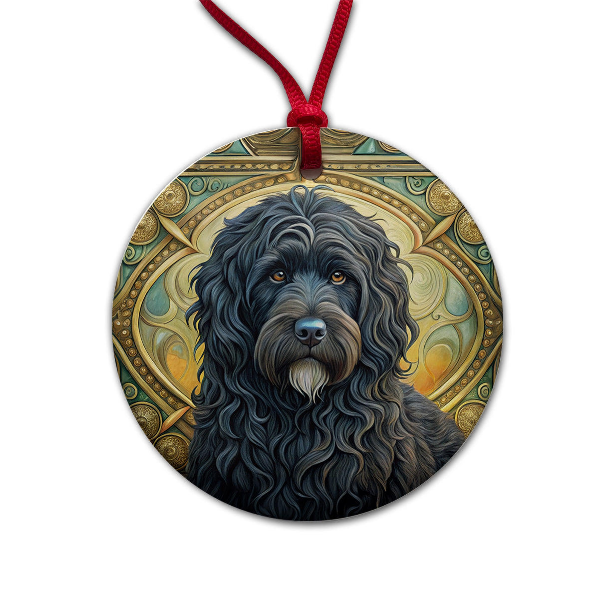 Bouviers Des Flandres Dog Art Nouveau Round Ceramic Holiday Christmas Tree Ornament