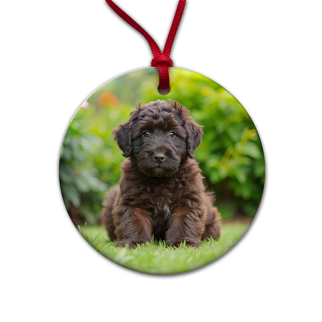 Bouviers Des Flandres Dog Puppy Photo Round Ceramic Holiday Christmas Tree Ornament