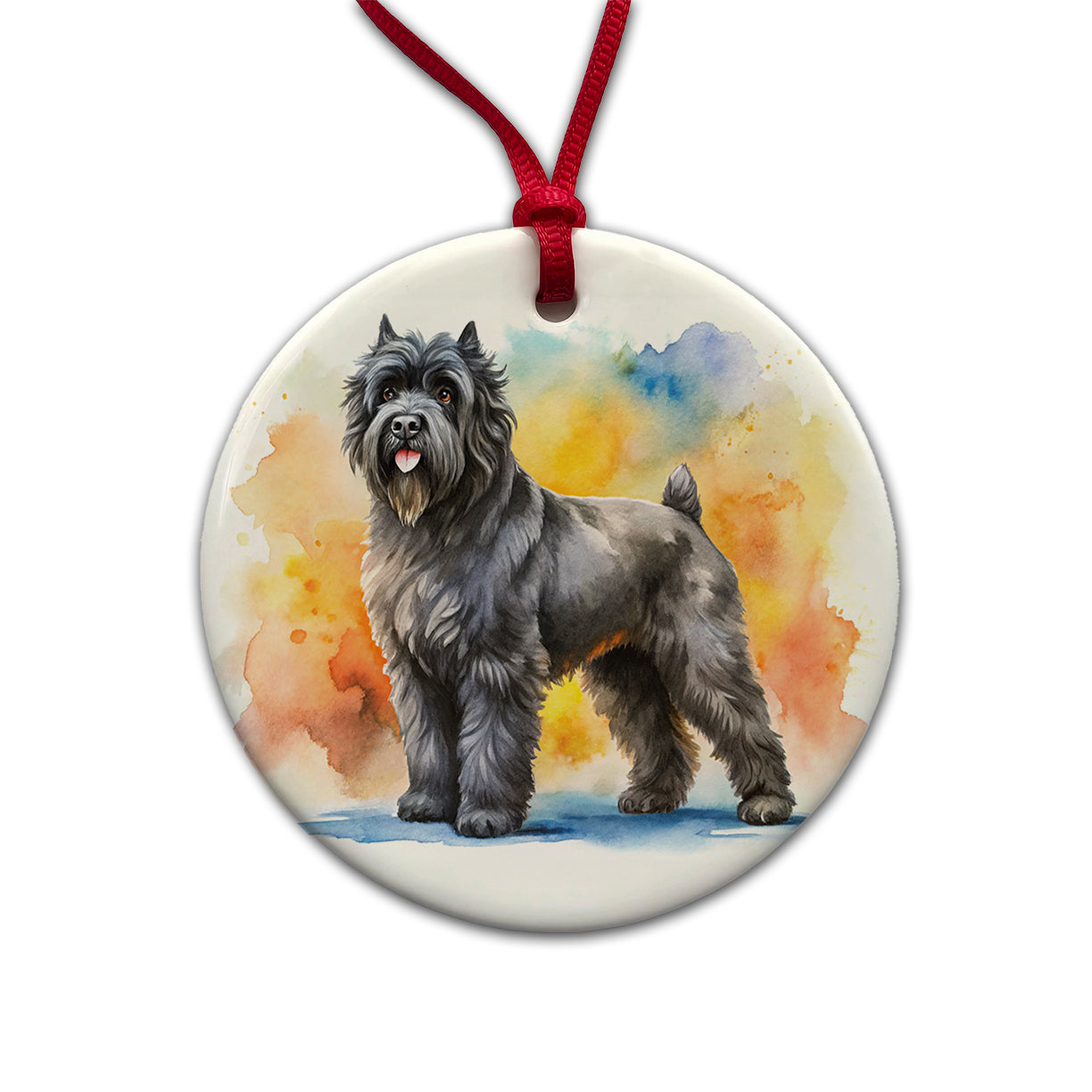 Bouviers Des Flandres Dog Watercolor Style Round Ceramic Holiday Christmas Tree Ornament