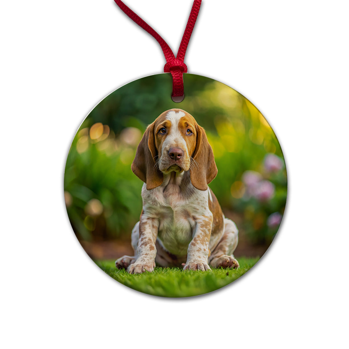Bracco Italiano Dog Puppy Photo Round Ceramic Holiday Christmas Tree Ornament