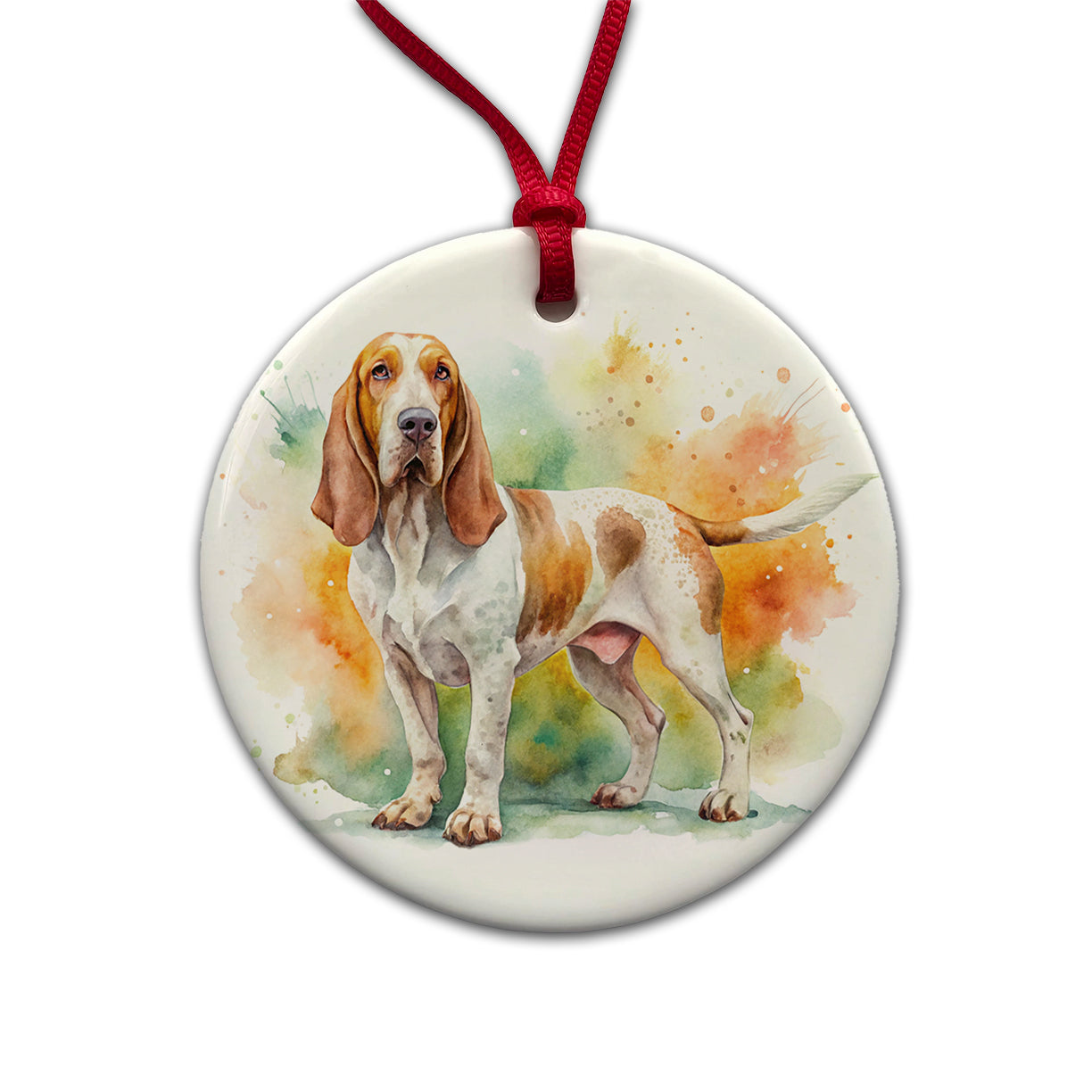 Bracco Italiano Dog Watercolor Style Round Ceramic Holiday Christmas Tree Ornament