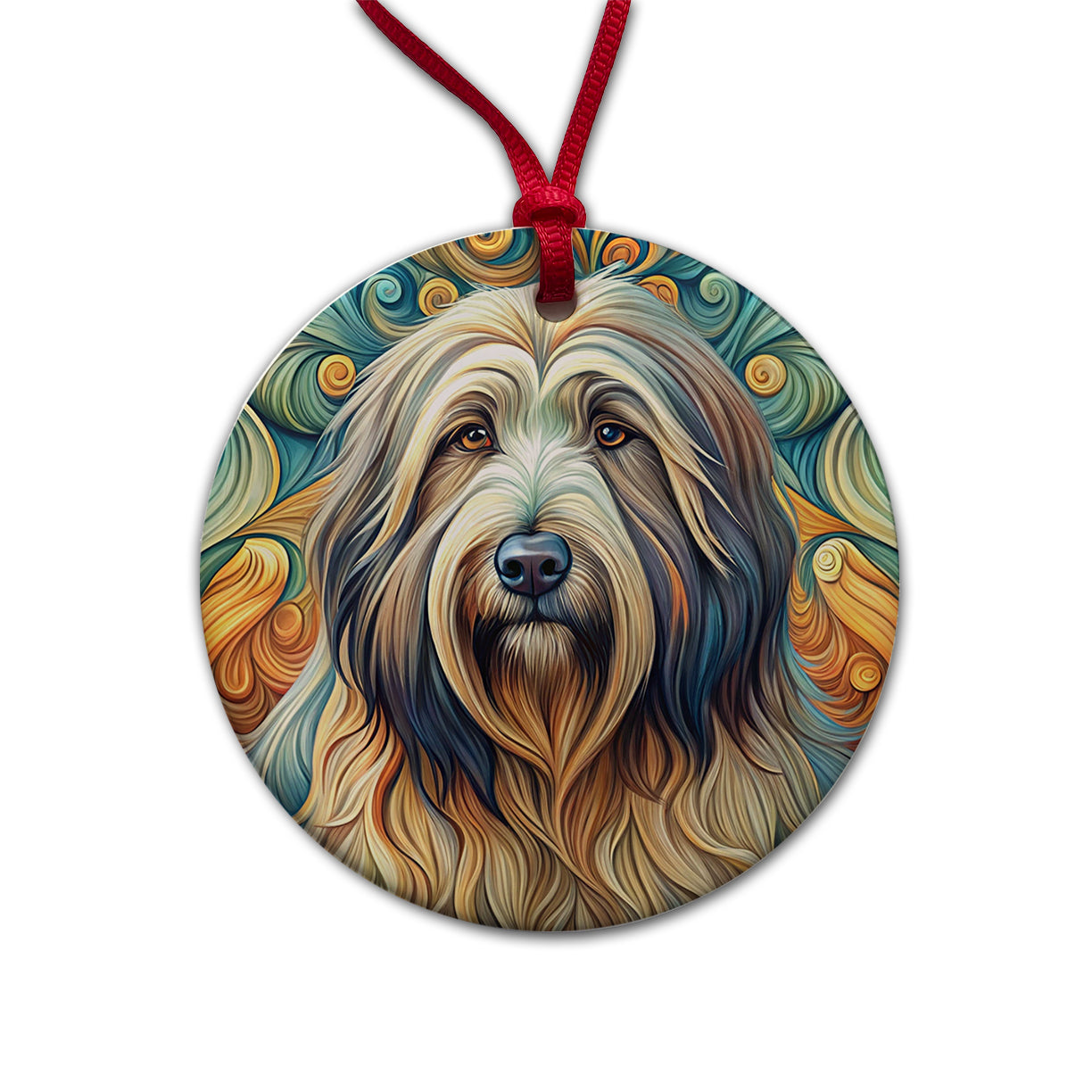 Briard Dog Art Nouveau Round Ceramic Holiday Christmas Tree Ornament