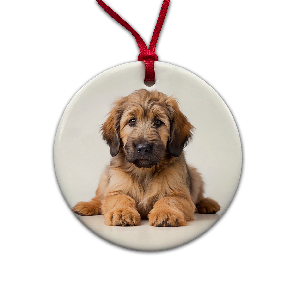Briard Dog Puppy Photo Round Ceramic Holiday Christmas Tree Ornament