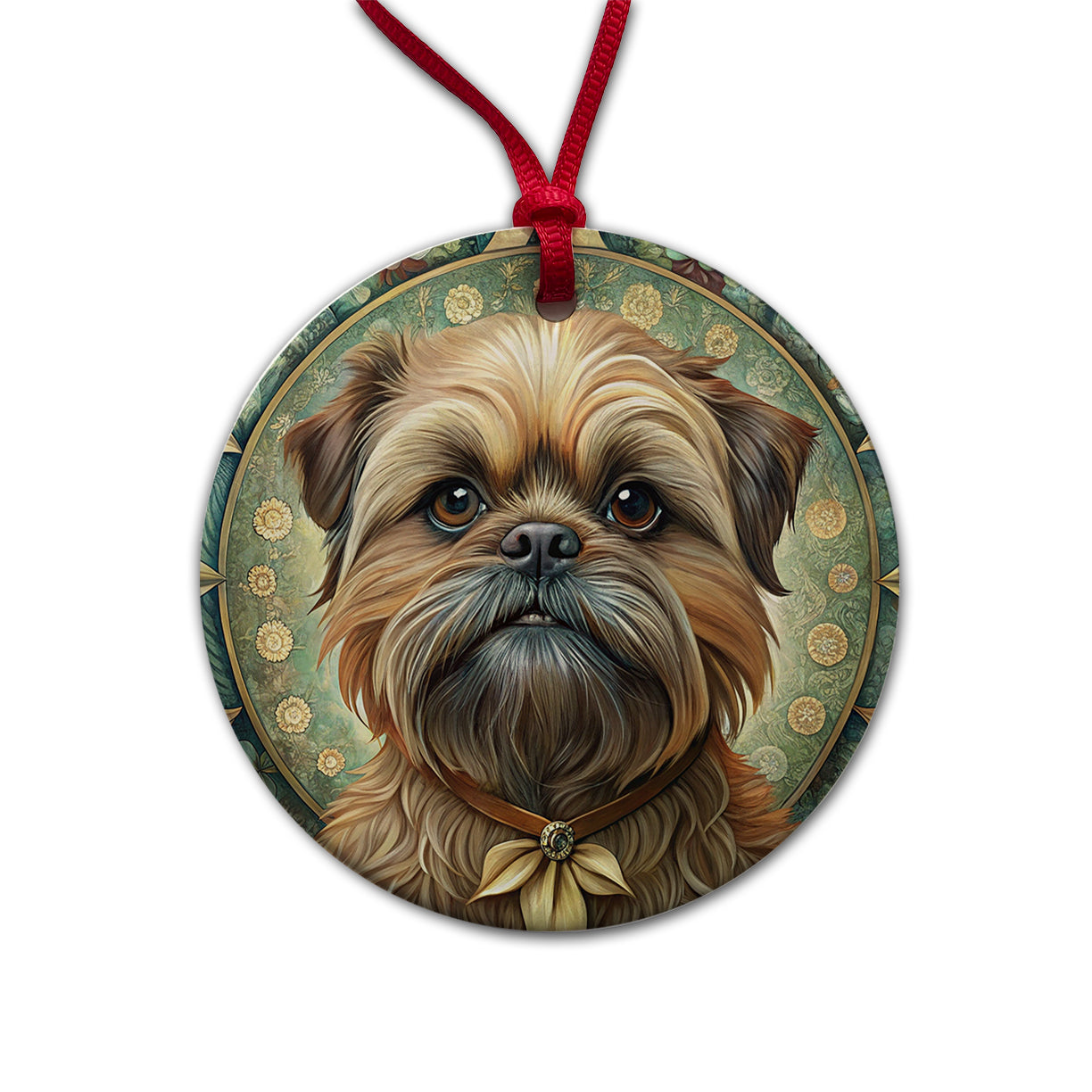 Brussels Griffon Dog Art Nouveau Round Ceramic Holiday Christmas Tree Ornament