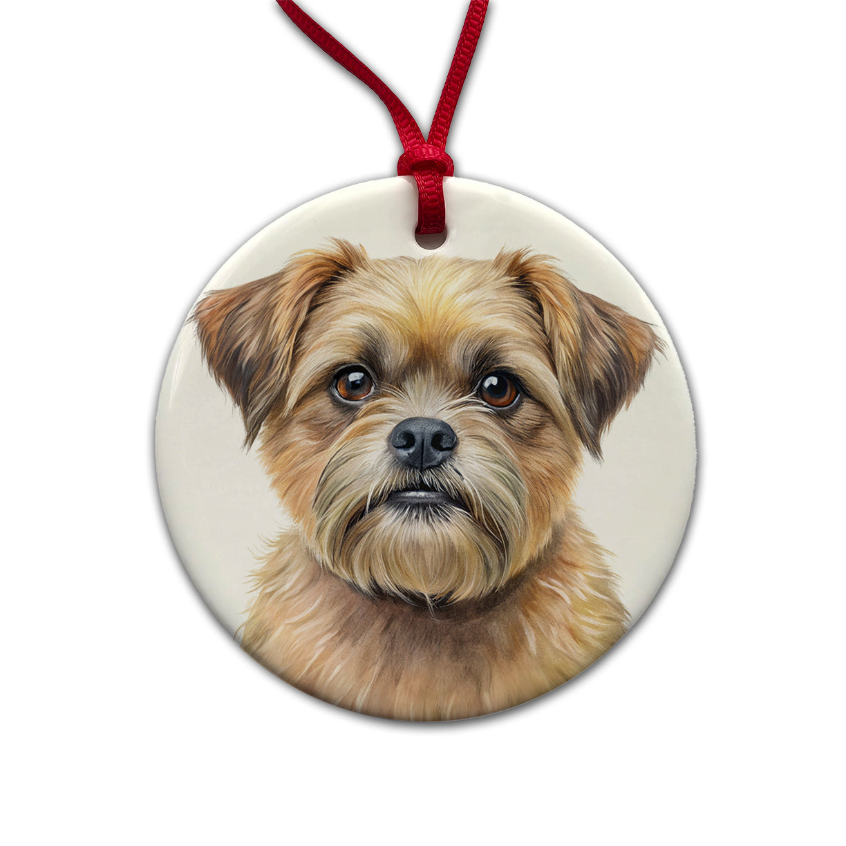 Brussels Griffon Dog Illustration Round Ceramic Holiday Christmas Tree Ornament