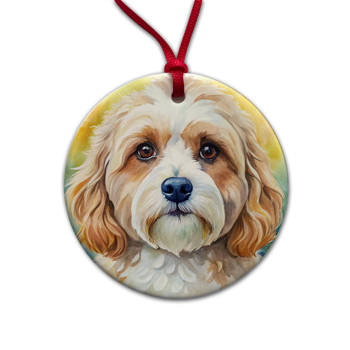 Cavachon Dog Watercolor Style Round Ceramic Holiday Christmas Tree Ornament