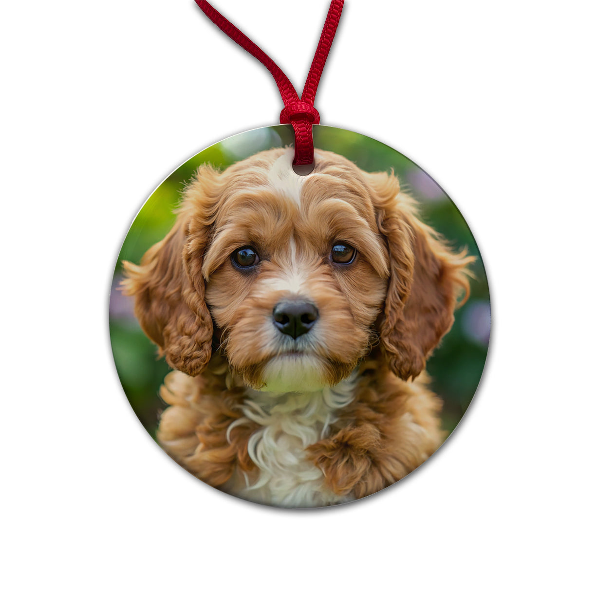 Cavapoo Dog Puppy Photo Round Ceramic Holiday Christmas Tree Ornament