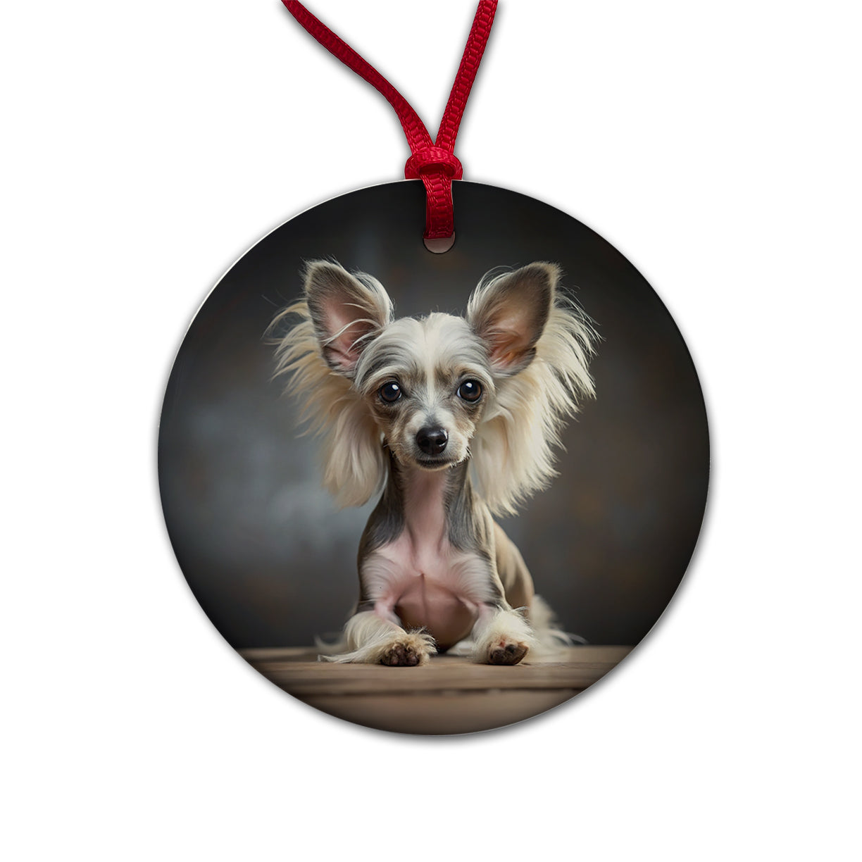 Chinese Crested Dog Puppy Photo Round Ceramic Holiday Christmas Tree Ornament