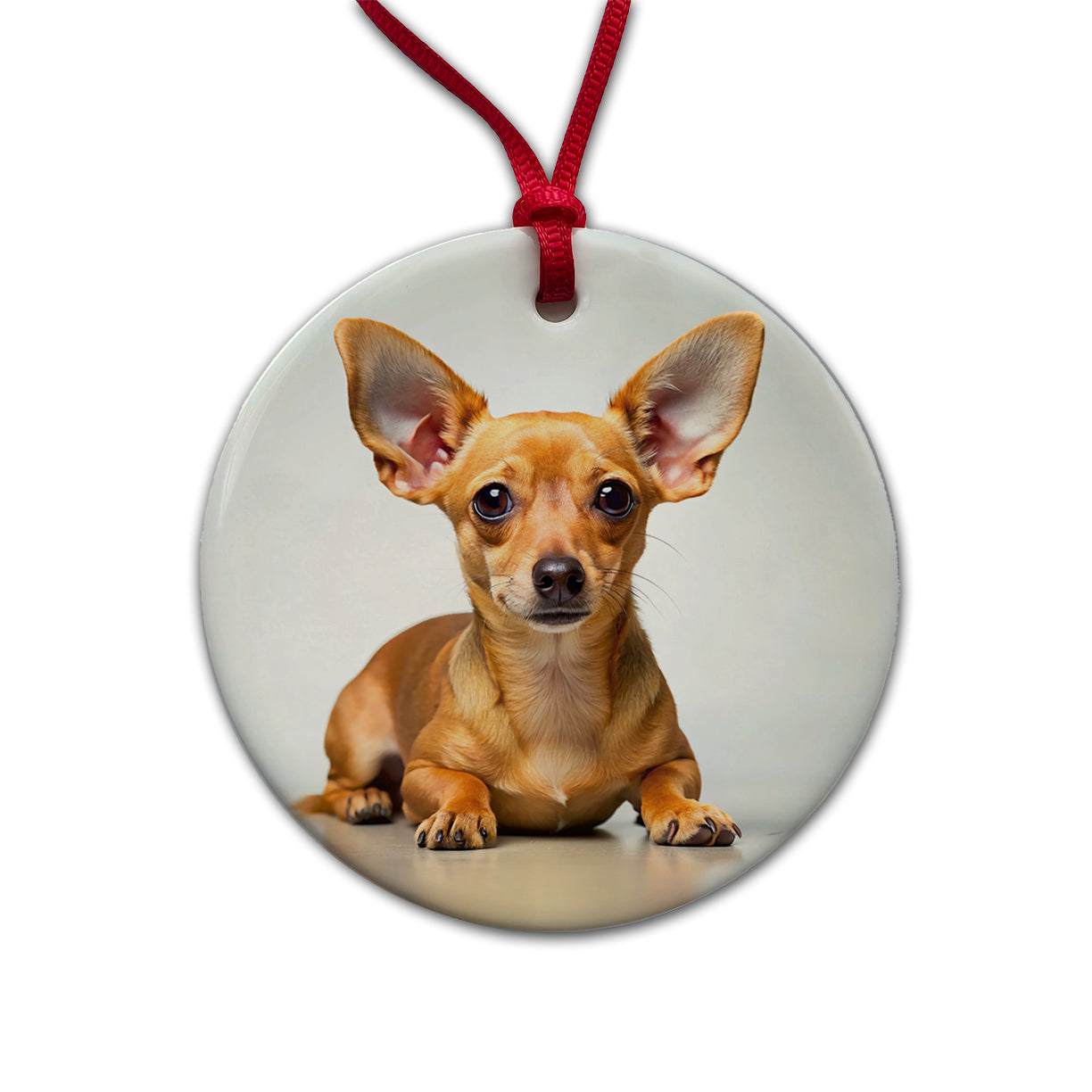 Chiweenie Dog Photo Round Ceramic Holiday Christmas Tree Ornament