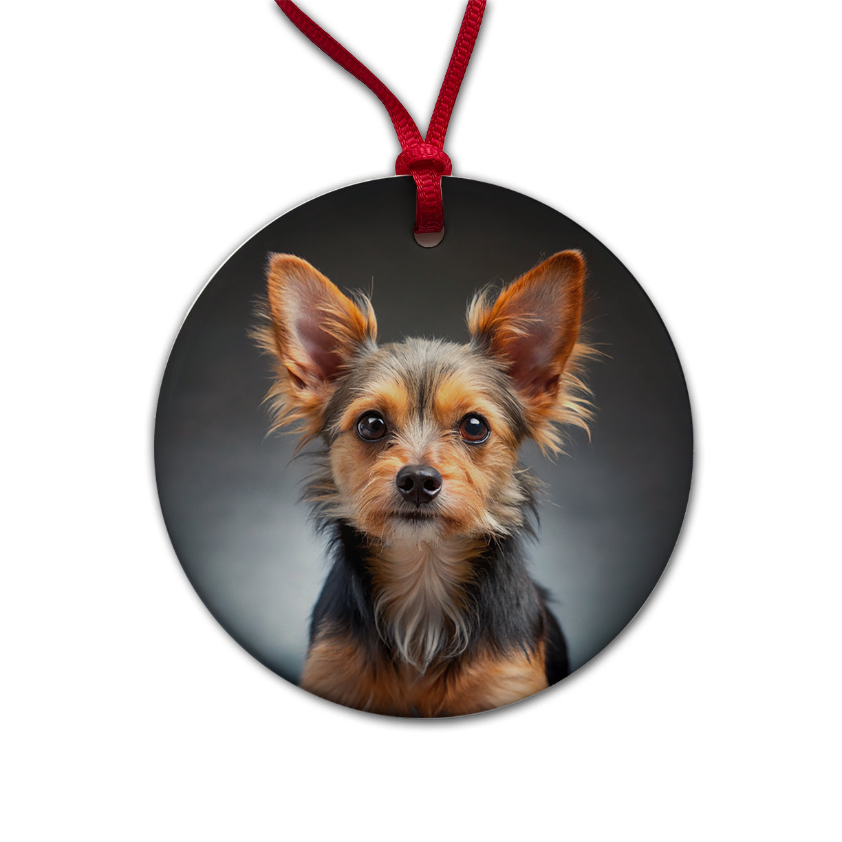 Chorkie Dog Photo Round Ceramic Holiday Christmas Tree Ornament