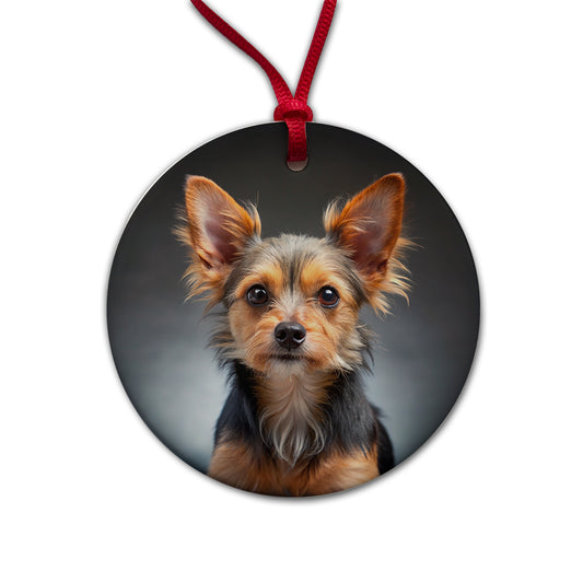 Chorkie Dog Photo Round Ceramic Holiday Christmas Tree Ornament