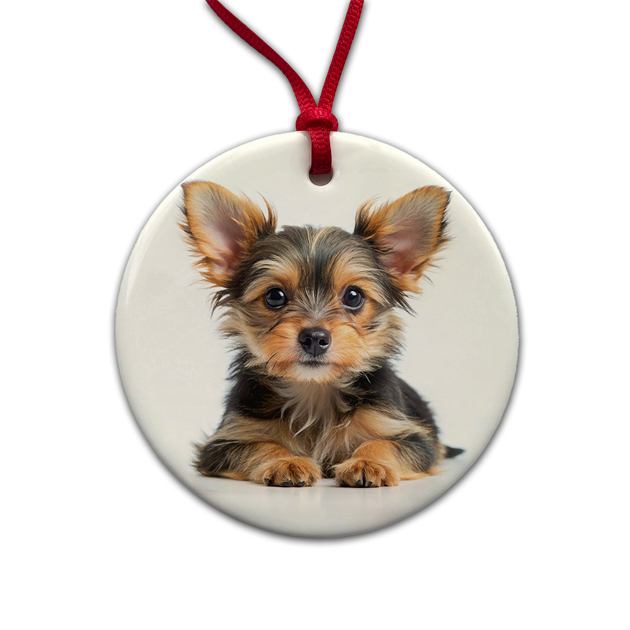 Chorkie Dog Puppy Photo Round Ceramic Holiday Christmas Tree Ornament