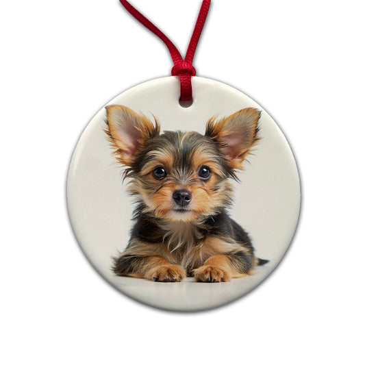 Chorkie Dog Puppy Photo Round Ceramic Holiday Christmas Tree Ornament