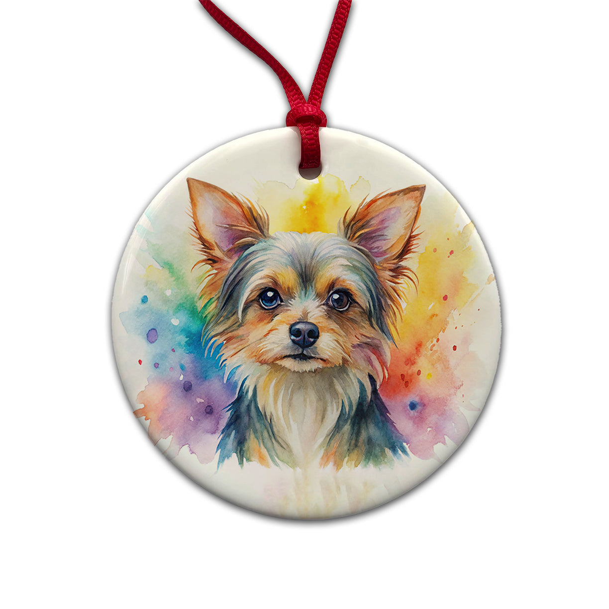Chorkie Dog Watercolor Style Round Ceramic Holiday Christmas Tree Ornament