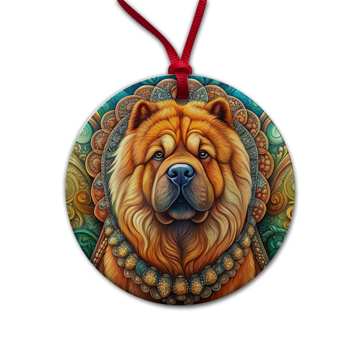 Chow Chow Dog Art Nouveau Round Ceramic Holiday Christmas Tree Ornament