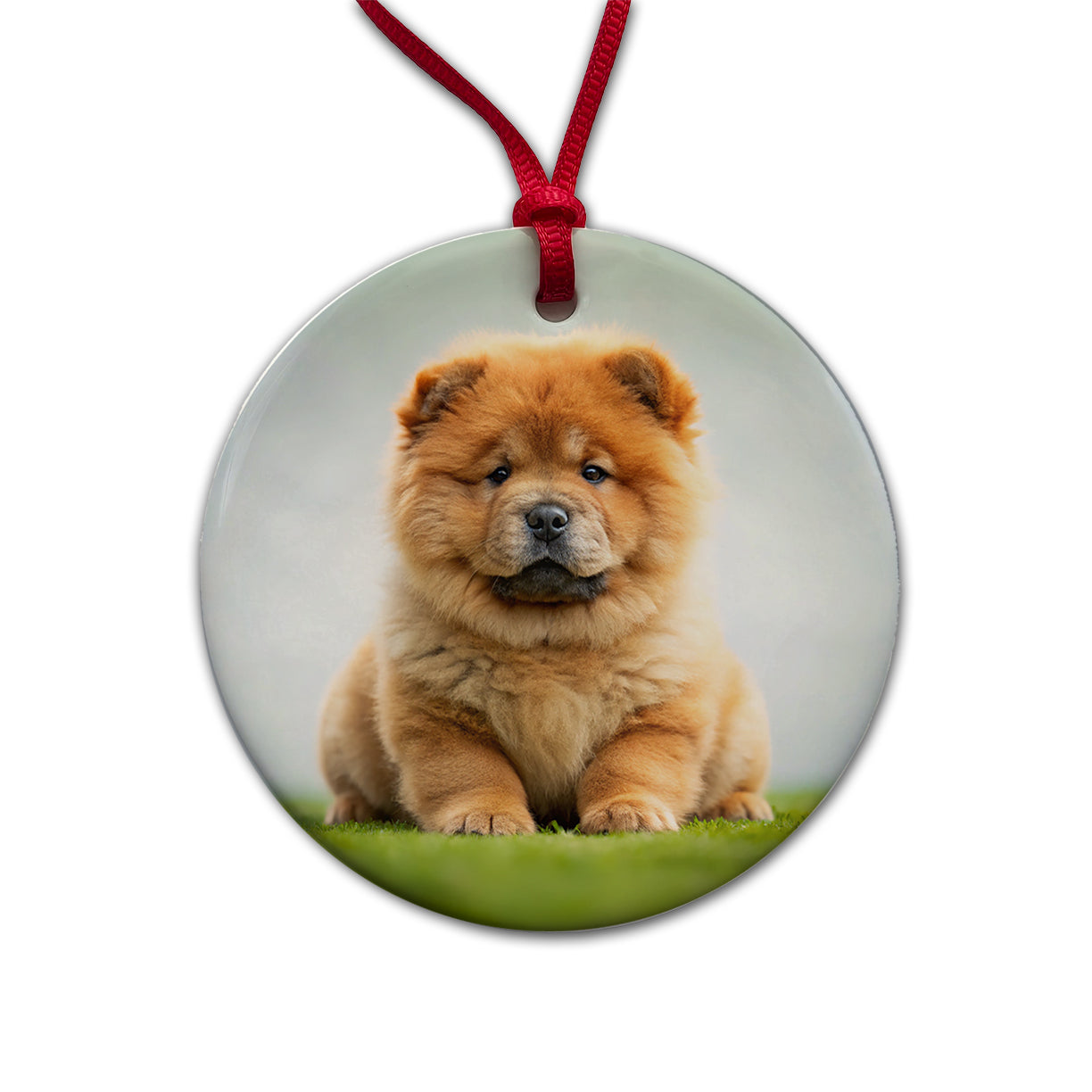 Chow Chow Dog Puppy Photo Round Ceramic Holiday Christmas Tree Ornament