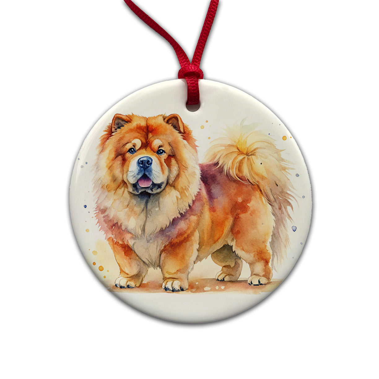 Chow Chow Dog Watercolor Style Round Ceramic Holiday Christmas Tree Ornament