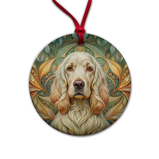 Clumber Spaniel Dog Art Nouveau Round Ceramic Holiday Christmas Tree Ornament