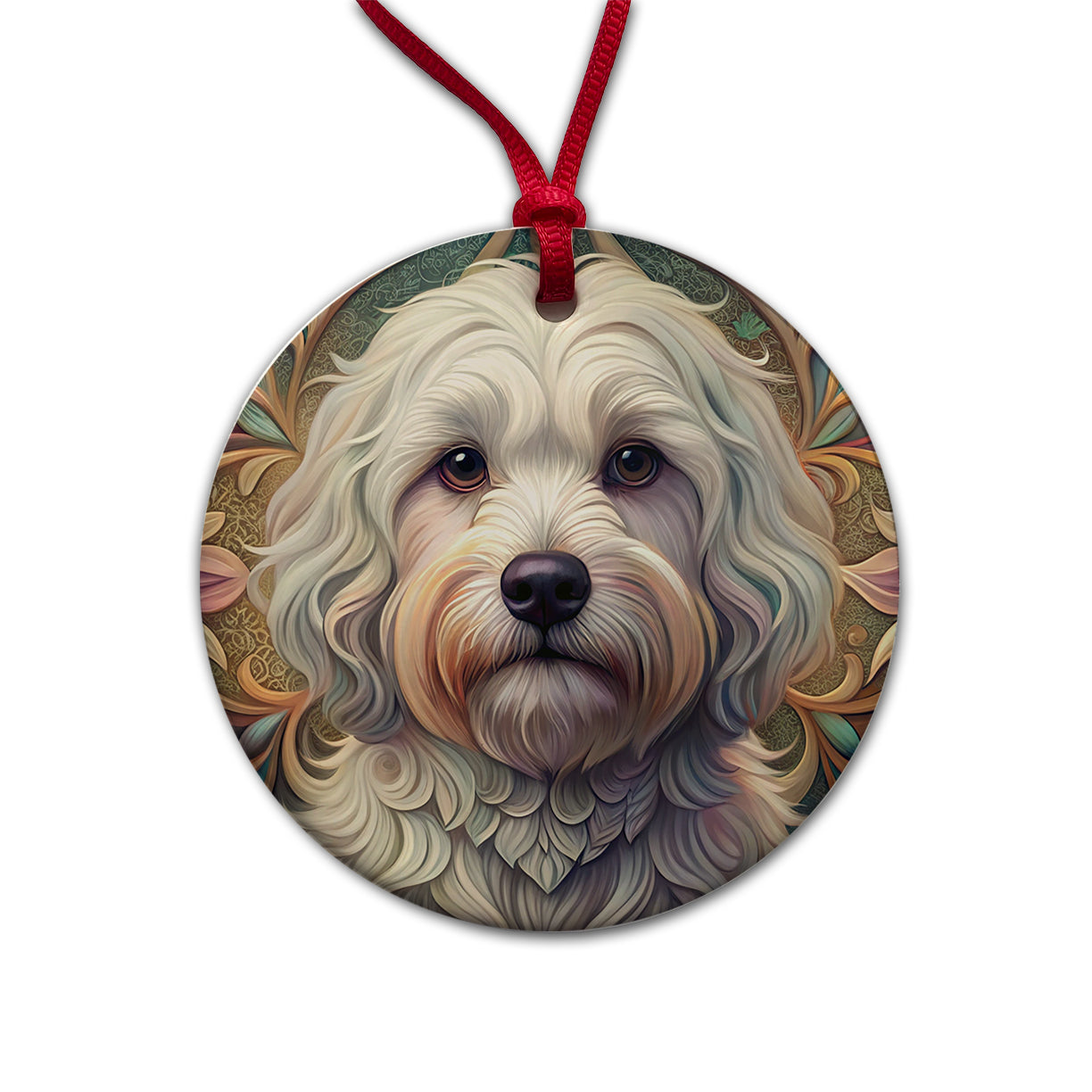 Coton De Tulear Dog Art Nouveau Round Ceramic Holiday Christmas Tree Ornament