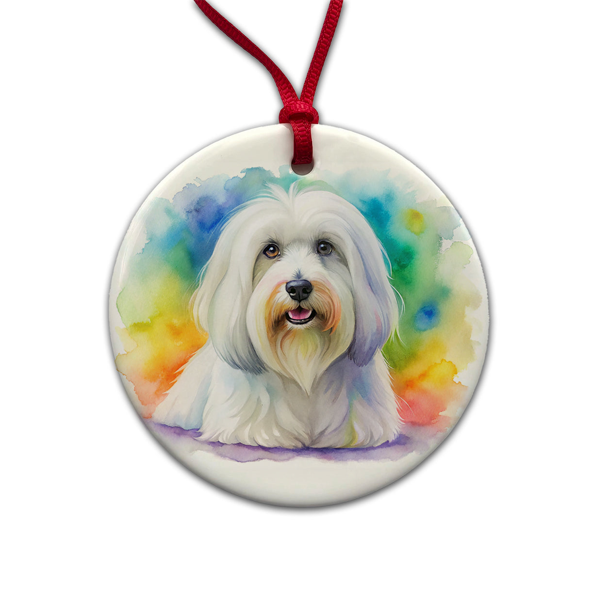 Coton De Tulear Dog Watercolor Style Round Ceramic Holiday Christmas Tree Ornament