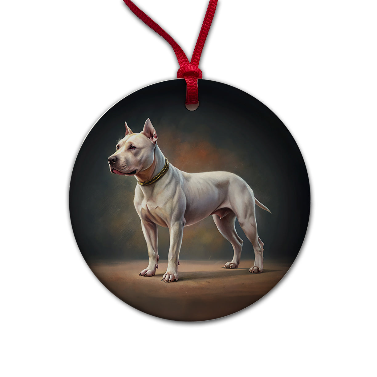 Dogo Argentino Dog Illustration Round Ceramic Holiday Christmas Tree Ornament