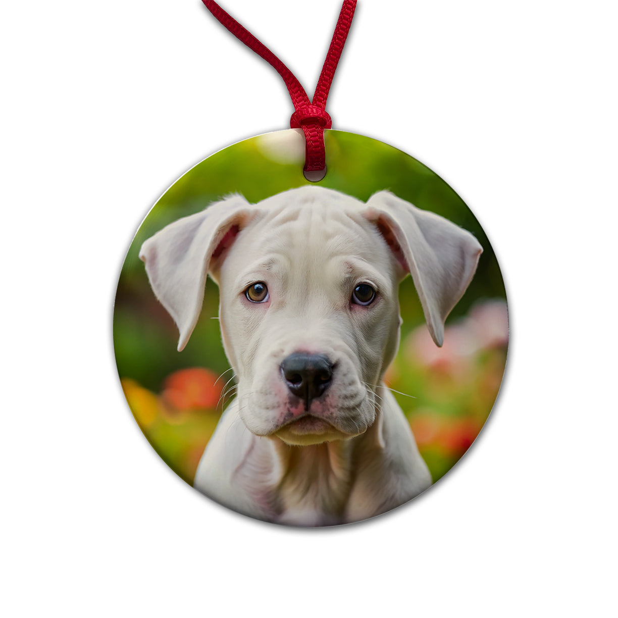 Dogo Argentino Dog Puppy Photo Round Ceramic Holiday Christmas Tree Ornament