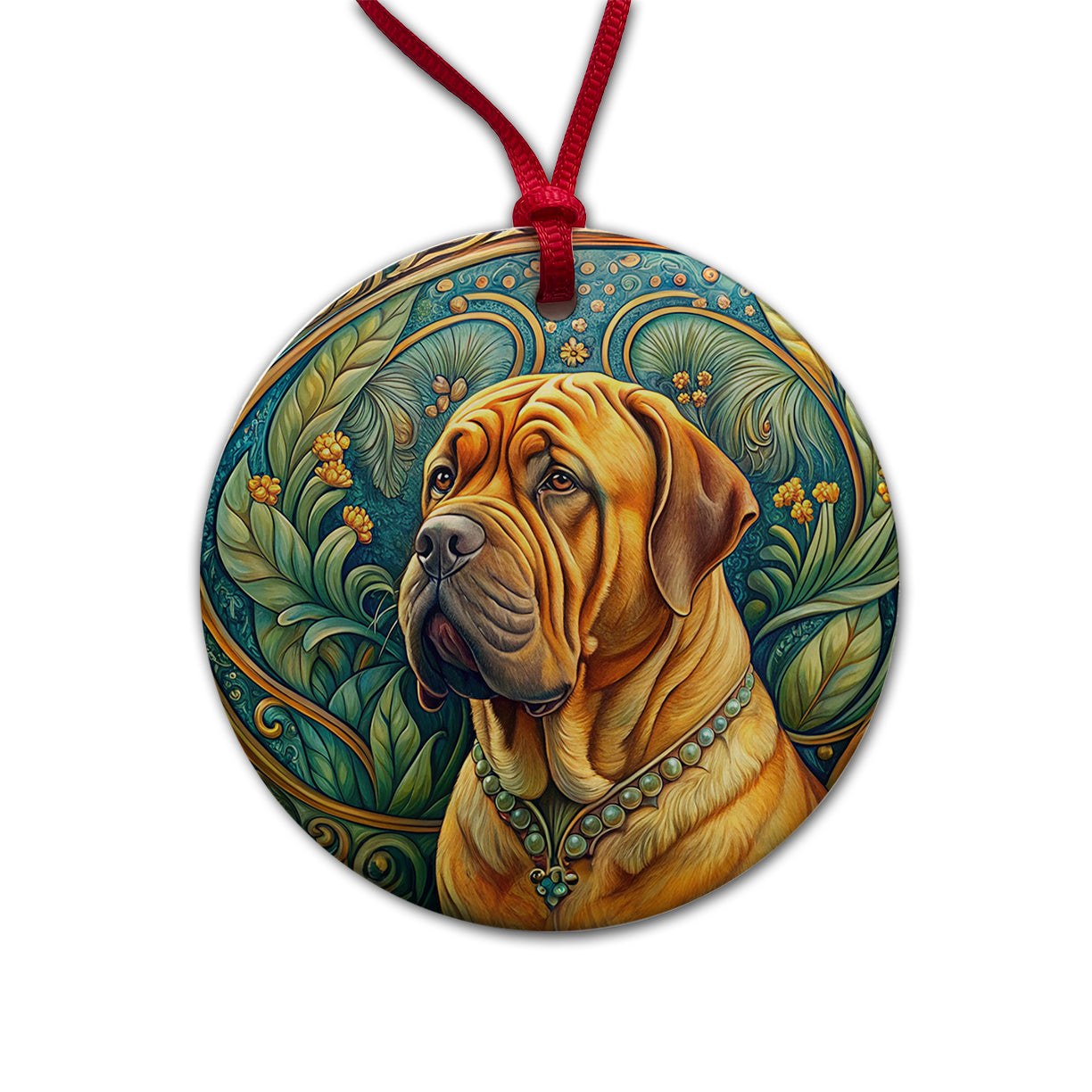 Dogues De Bordeaux Dog Art Nouveau Round Ceramic Holiday Christmas Tree Ornament